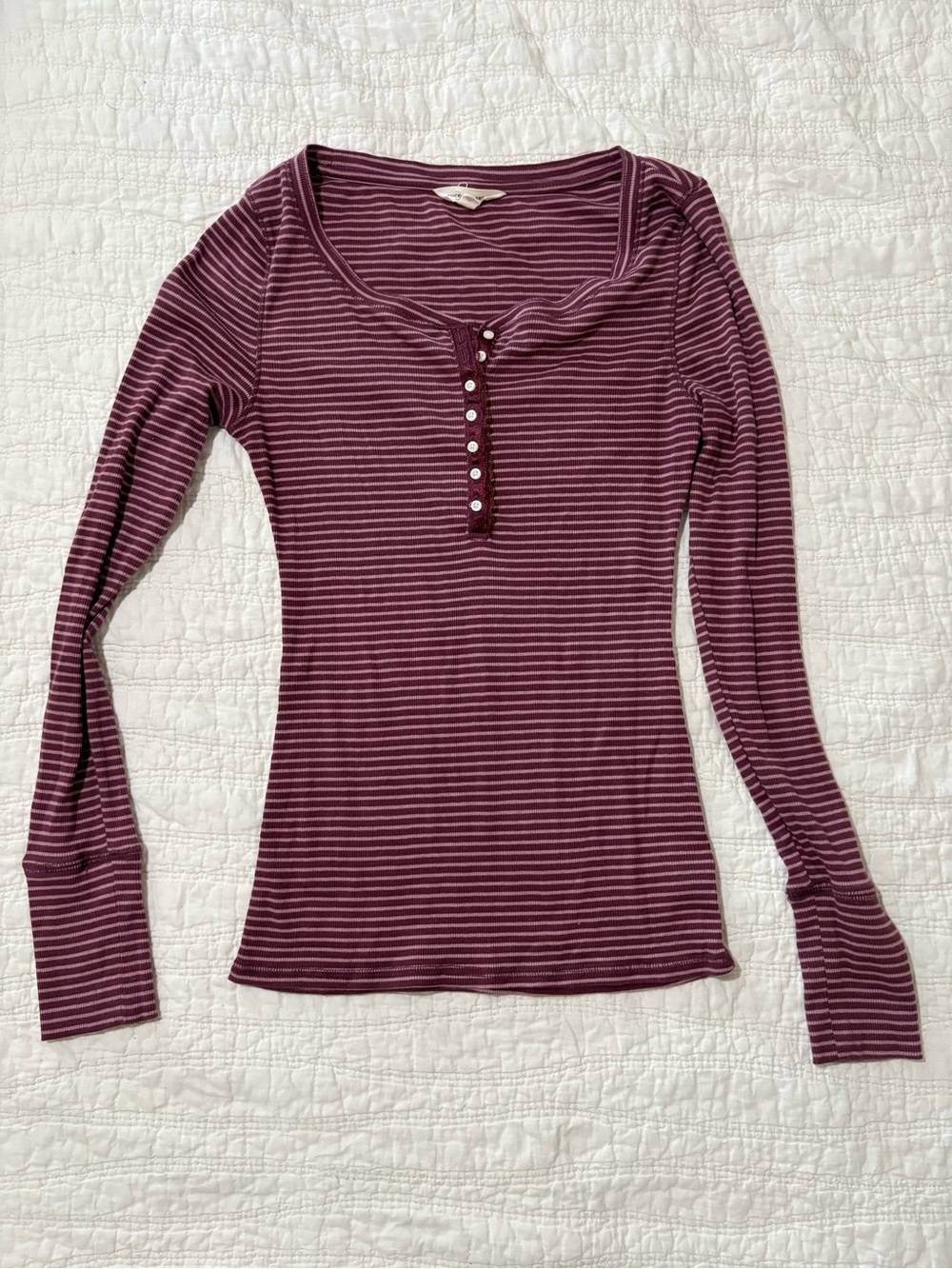 Lucky Brand Plum and Light Pink Striped Henley Long Sleeve